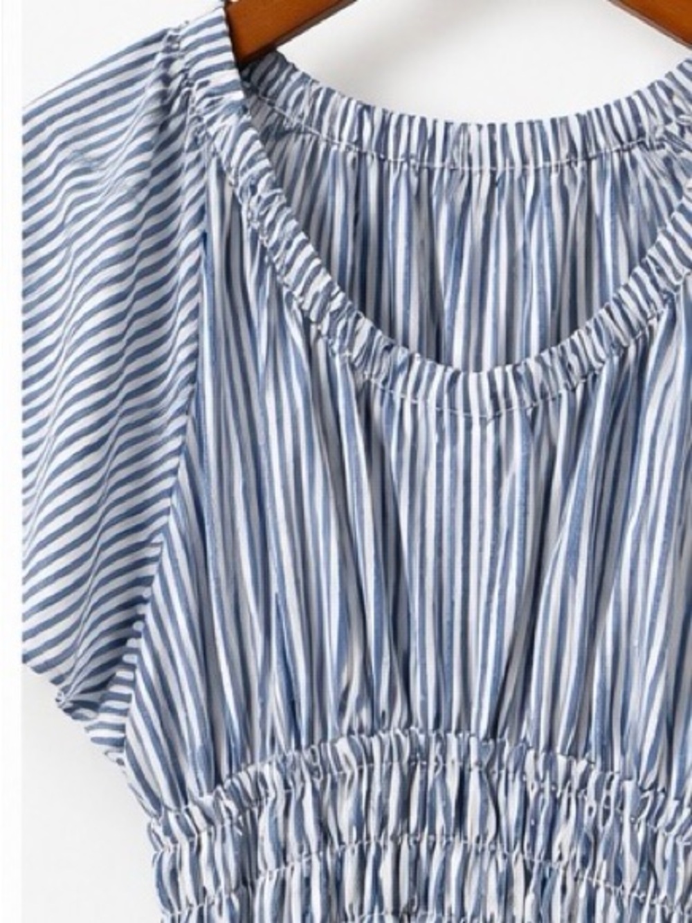 a.n.a Light Blue Striped Midi Dress with Smocked Waist - Picture 4 of 6